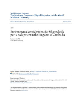 Environmental Considerations for Sihanoukville Port Development in the Kingdom of Cambodia Sokharavuth Pak World Maritime University