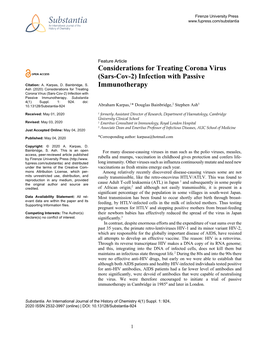 Infection with Passive Immunotherapy