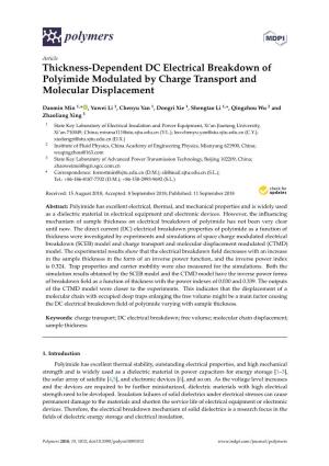 Thickness-Dependent DC Electrical Breakdown of Polyimide Modulated by Charge Transport and Molecular Displacement