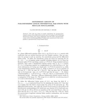 Monodromy Groups of Parameterized Linear Differential Equations with Regular Singularities