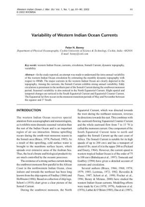 Variability of Western Indian Ocean Currents 83