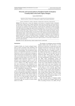 Diversity and Seasonal Patterns of Longhorn Beetles (Coleoptera: Cerambycidae) in the Zselic Region, Hungary