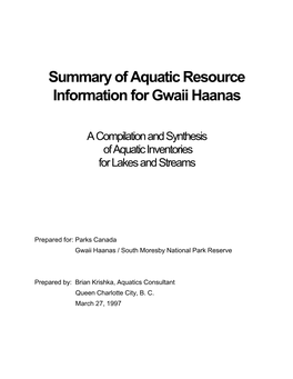 Summary of Aquatic Resource Information for Gwaii Haanas