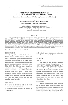 Pemantauan Komunitas Burung Di G. Kendeng-Taman Nasional Halimun]
