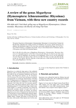 A Review of the Genus Megarhyssa (Hymenoptera: Ichneumonidae: Rhyssinae) from Vietnam, with Three New Country Records