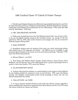 1996 Cardinal Classic VI Caltech B Packet-Tossups