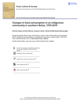 Changes in Food Consumption in an Indigenous Community in Southern Belize, 1979-2019