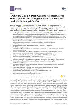 A Draft Genome Assembly, Liver Transcriptome, and Nutrigenomics of the European Sardine, Sardina Pilchardus