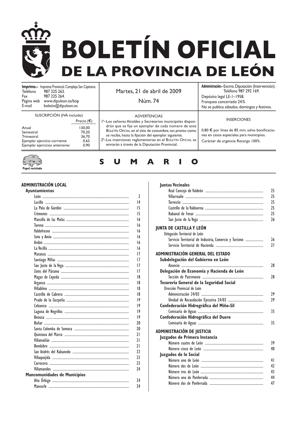 Boletín Oficial De La Provincia De León