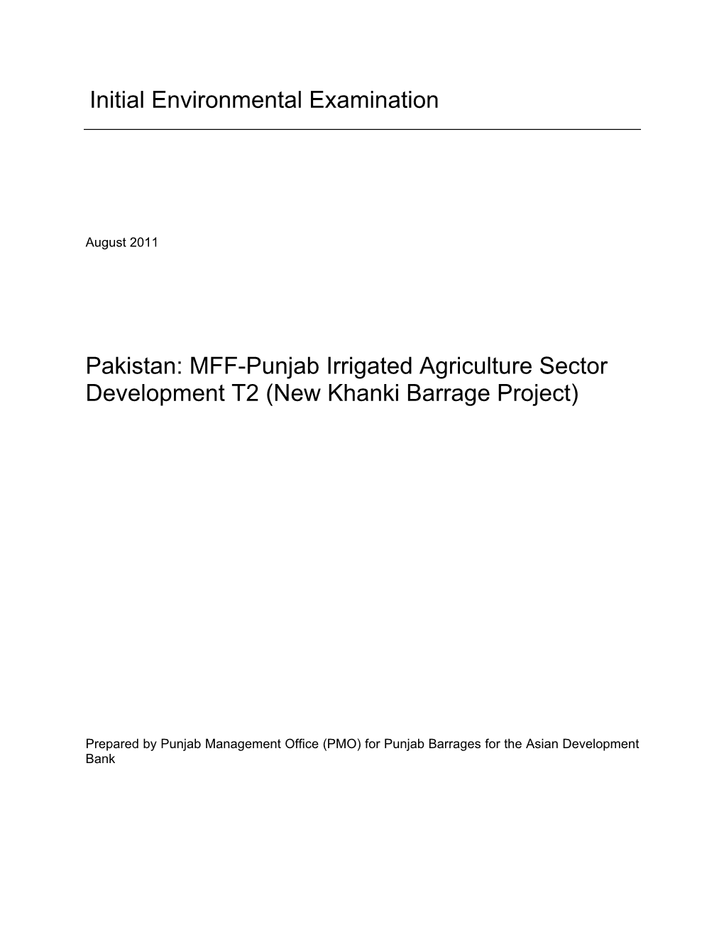 IEE: Pakistan: New Khanki Barrage Project, Punjab Irrigated Agriculture