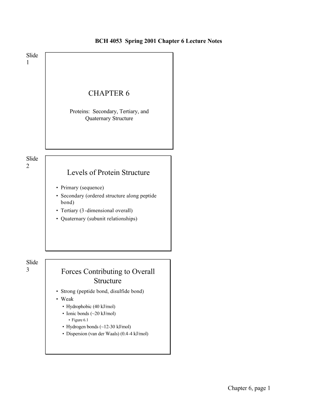 CHAPTER 6 Levels of Protein Structure Forces Contributing To