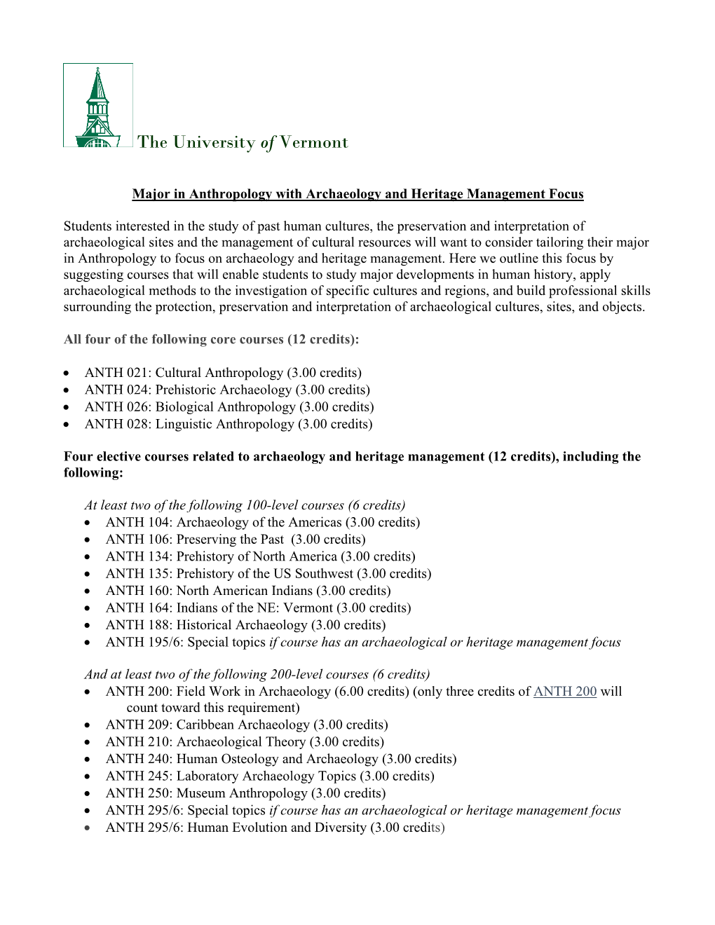 Anthropology with a Concentration in Archaeology and Heritage