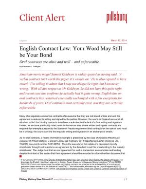English Contract Law: Your Word May Still Be Your Bond Oral Contracts Are Alive and Well – and Enforceable