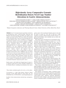 High-Density Array Comparative Genomic Hybridization Detects Novel Copy Number Alterations in Gastric Adenocarcinoma