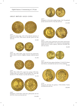 Eighth Session, Commencing at 2.30 Pm GREAT BRITAIN GOLD COINS