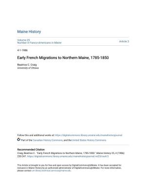 Early French Migrations to Northern Maine, 1785-1850