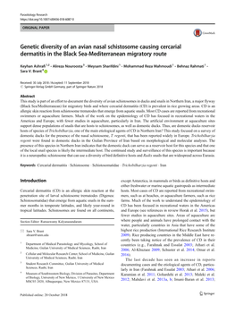 Genetic Diversity of an Avian Nasal Schistosome Causing Cercarial Dermatitis in the Black Sea-Mediterranean Migratory Route