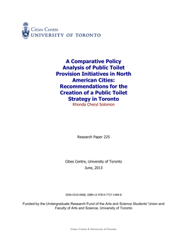 A Comparative Policy Analysis of Public Toilet Provision Initiatives in North American Cities: Recommendations for the Creation