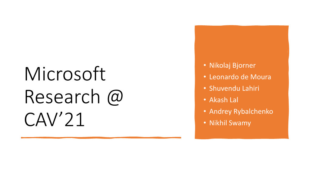 Microsoft Research @ CAV'21