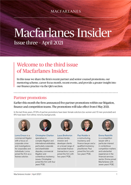 Macfarlanes Insider Issue Three – April 2021