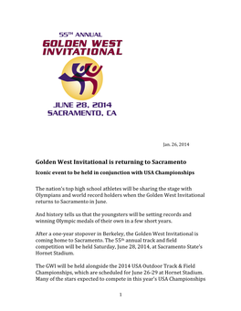 Golden West Invitational Is Returning to Sacramento Iconic Event to Be Held in Conjunction with USA Championships