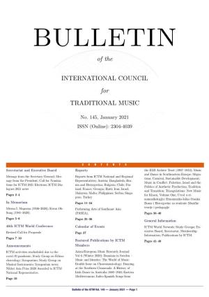 Bulletin of the ICTM Vol. 145 — January 2021 — Page 1 SECRETARIAT and EXECUTIVE BOARD
