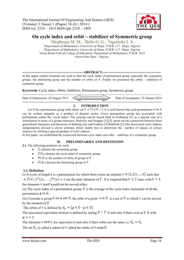 On Cycle Index and Orbit – Stabilizer of Symmetric Group 1Mogbonju M