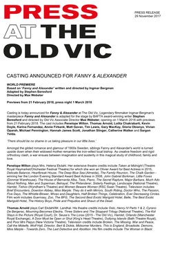 Casting Announced for Fanny & Alexander
