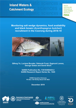 Monitoring Salt Wedge Dynamics, Food Availability and Black Bream (Acanthopagrus Butcheri) Recruitment in the Coorong During 2018-19