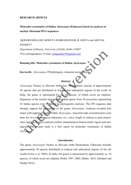 RESEARCH ARTICLE Molecular Systematics of Indian Alysicarpus
