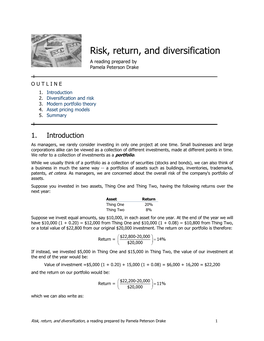 Risk, Return, and Diversification a Reading Prepared by Pamela Peterson Drake