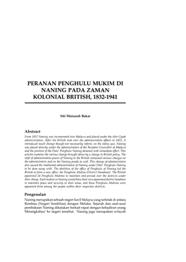 Peranan Penghulu Mukim Di Naning Pada Zaman Kolonial British, 1832-1941