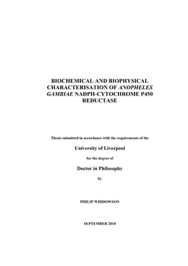 Biochemical and Biophysical Characterisation of Anopheles Gambiae Nadph-Cytochrome P450 Reductase