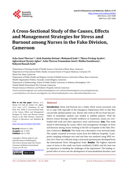 A Cross-Sectional Study of the Causes, Effects and Management Strategies for Stress and Burnout Among Nurses in the Fako Division, Cameroon