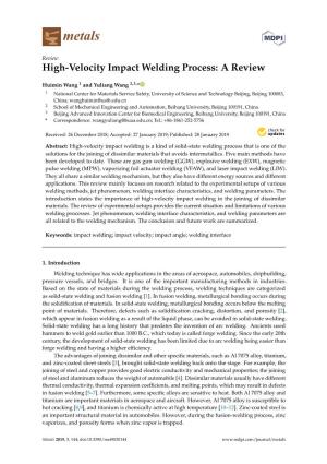 High-Velocity Impact Welding Process: a Review