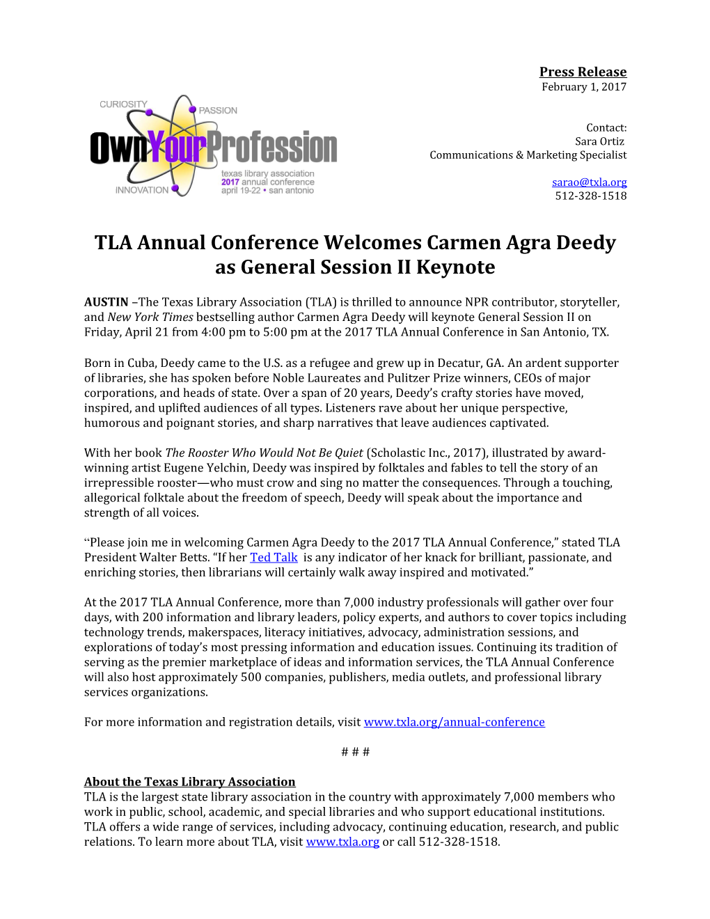 TLA Annual Conference Welcomes Carmen Agra Deedy As General Session II Keynote