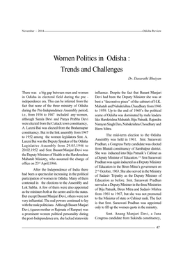 Women Politics in Odisha : Trends and Challenges Dr