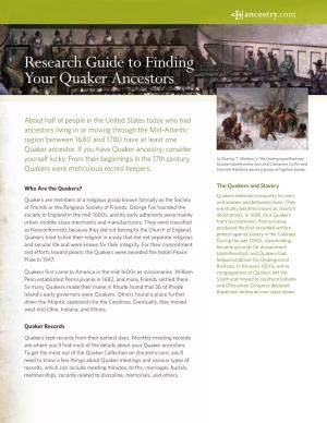 Research Guide to Finding Your Quaker Ancestors
