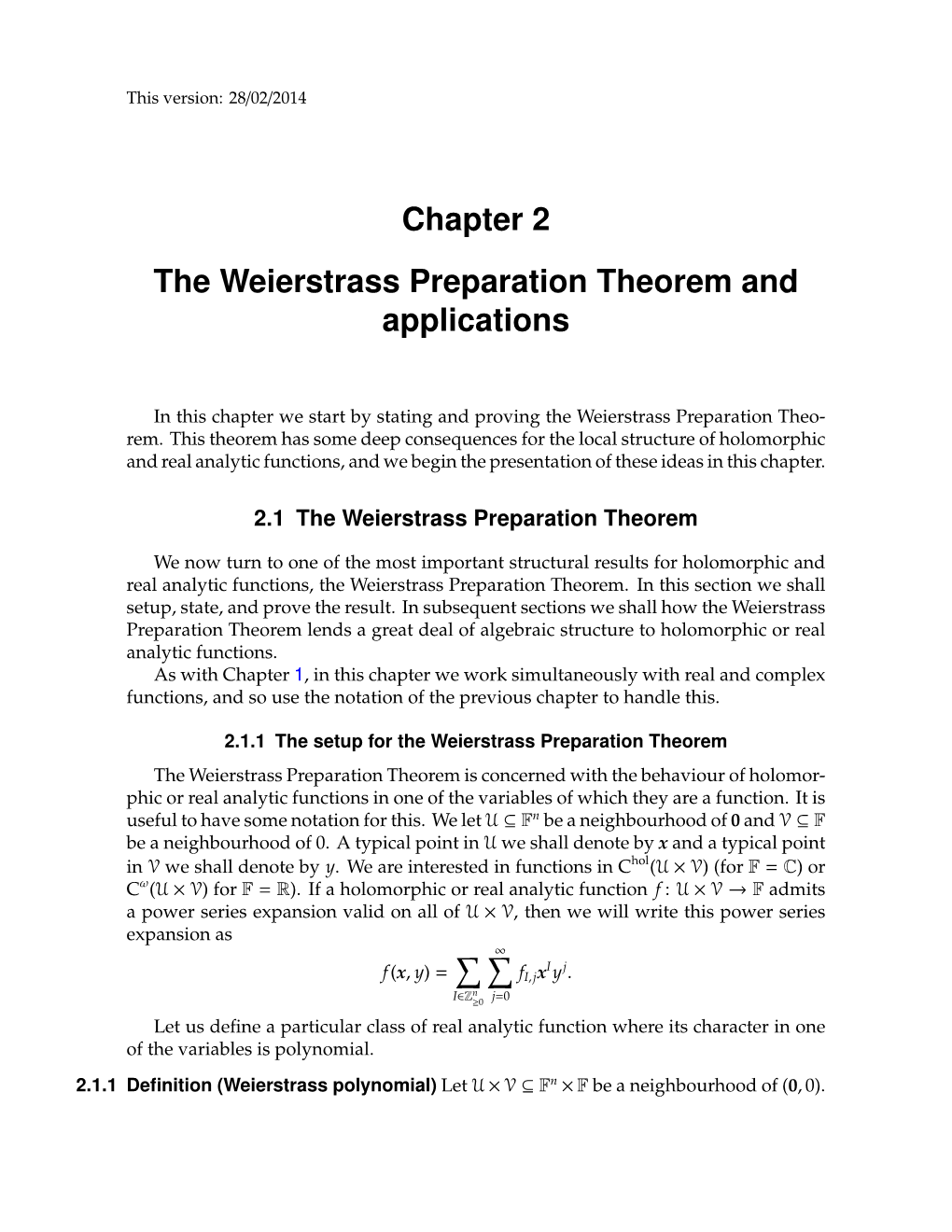 Chapter 2 the Weierstrass Preparation Theorem and Applications