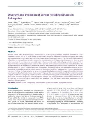 Diversity and Evolution of Sensor Histidine Kinases in Eukaryotes