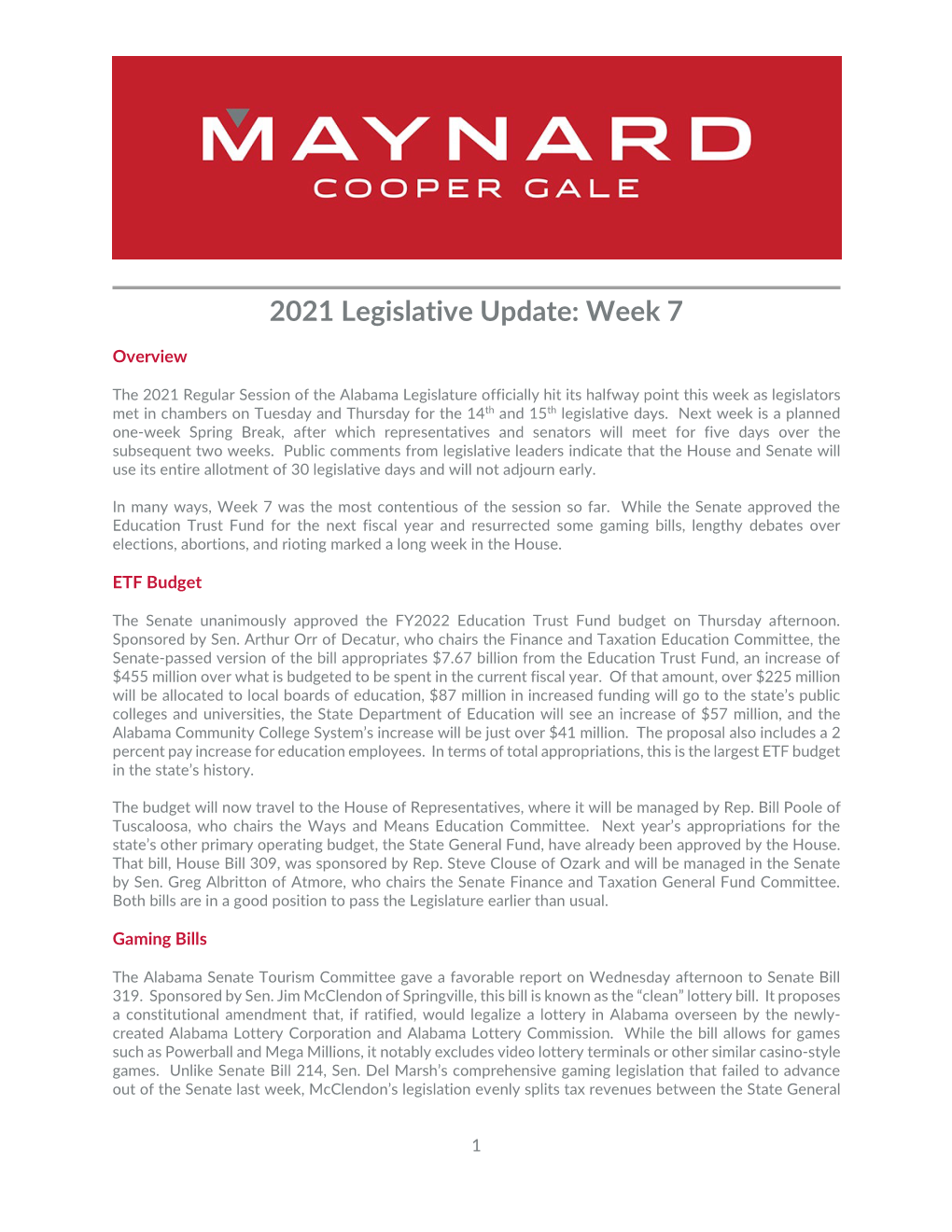 2021 Legislative Update Week 7