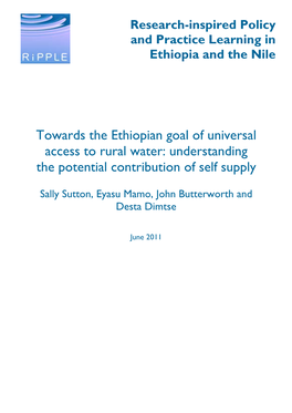 Towards the Ethiopian Goal of Universal Access to Rural Water: Understanding the Potential Contribution of Self Supply