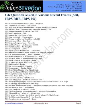 GK Question Asked in Various Recent Exams (SBI, IBPS RRB, IBPS PO)