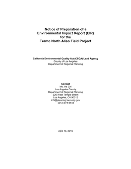 Environmental Impact Report (EIR) for the Termo North Aliso Field Project
