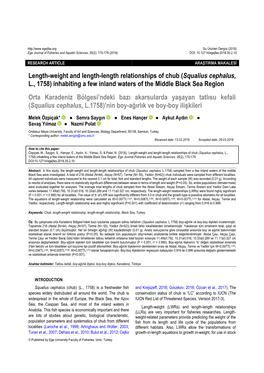 Length-Weight and Length-Length Relationships of Chub (Squalius Cephalus, L., 1758)