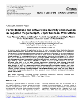 Forest Land Use and Native Trees Diversity Conservation in Togolese Mega Hotspot, Upper Guinean, West Africa
