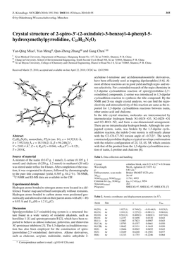 Crystal Structure of 2-Spiro-3'-(2-Oxindole)