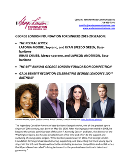 George London Foundation for Singers 2019‐20 Season