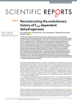 Reconstructing the Evolutionary History of F420-Dependent Dehydrogenases Received: 15 August 2018 M