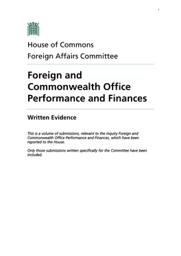 Foreign and Commonwealth Office Performance and Finances